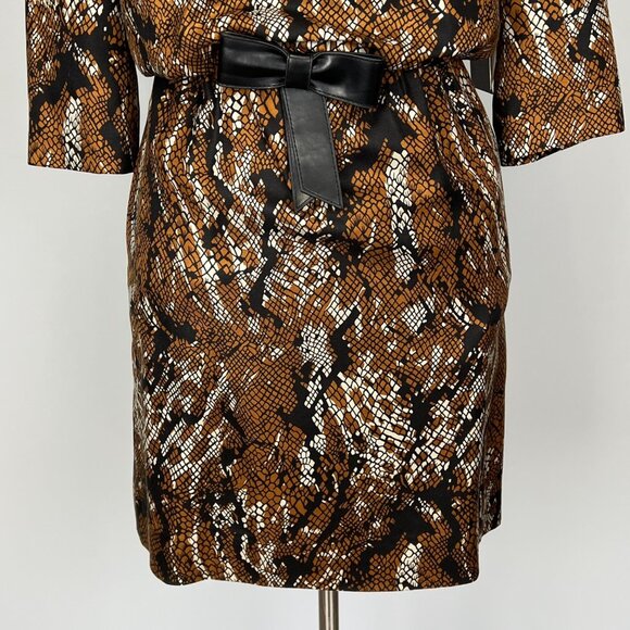 Etcetera Womens Python Print Dress Brown Black Silk Wool Bow Detail Size 2 - Picture 5 of 15